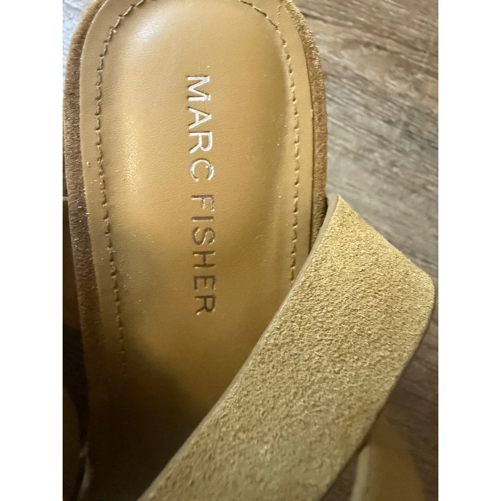 Marc Fisher Adalyn Espadrille Wedge Sandals Mustard Yellow Suede MFVOS2 Size 9M